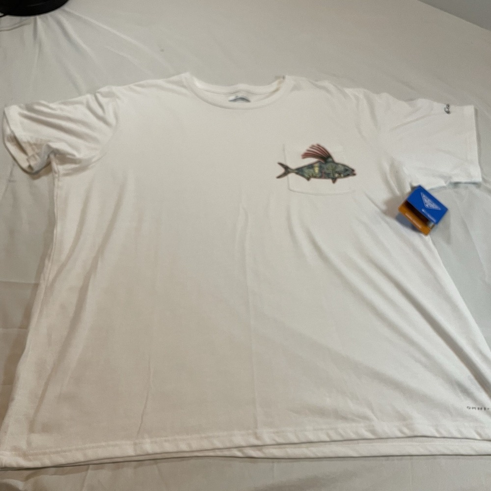Columbia PFG Mens XXL White Pocket T-Shirt Roosterfish Graphic Performance Tee